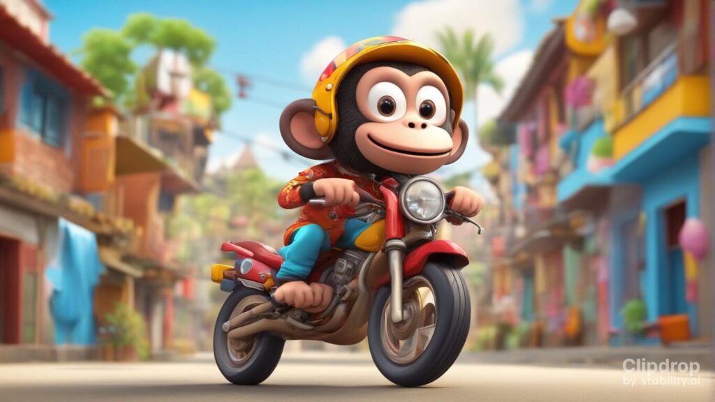Bandar Mama Ki Bike Cartoon monkey riding a motorbike
